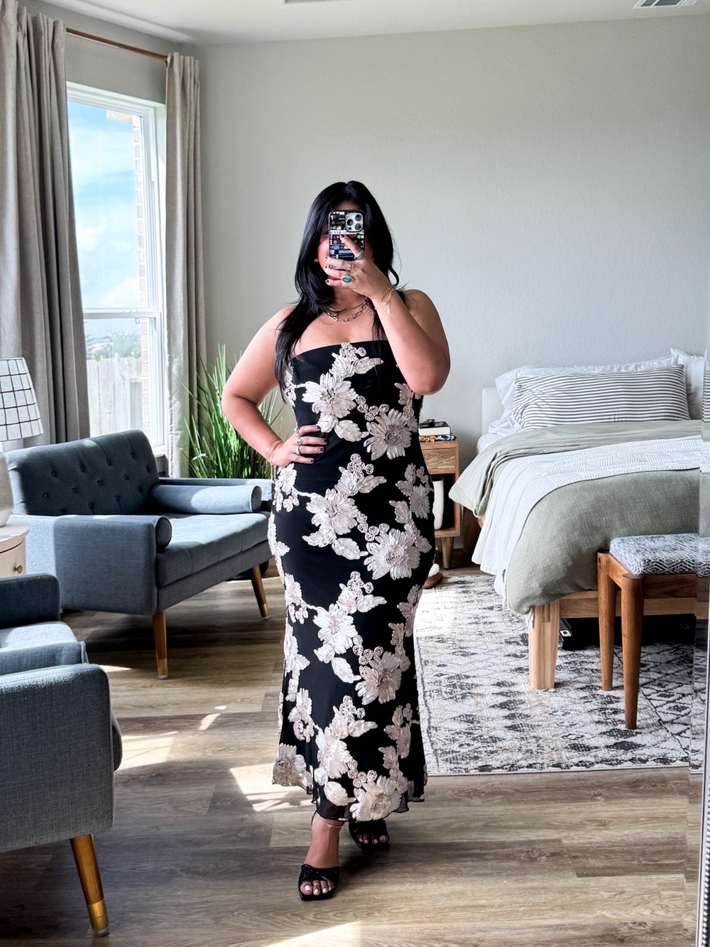 Women's Floral Strapless Maxi Cocktail Dress